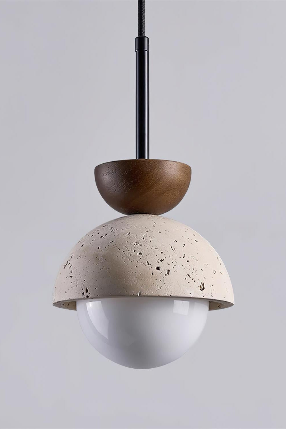 Modern Minimalist Hemisphere Travertine Wood Pendant Lamp
