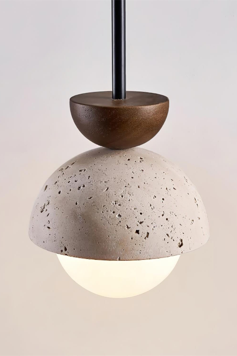 Modern Minimalist Hemisphere Travertine Wood Pendant Lamp