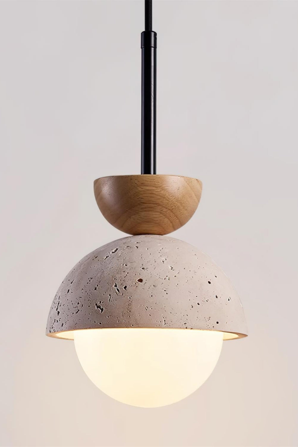 Modern Minimalist Hemisphere Travertine Wood Pendant Lamp