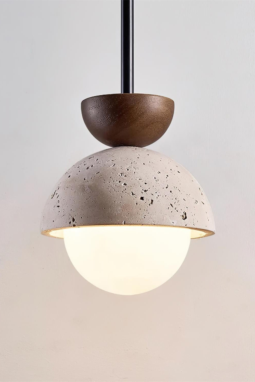 Modern Minimalist Hemisphere Travertine Wood Pendant Lamp