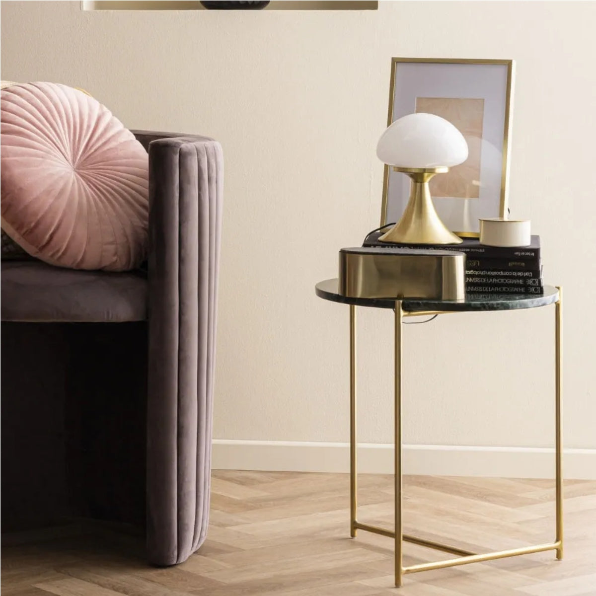 Mushroom Glass Bedside Lamp – Vintage Brass Base & Adjustable Brightness