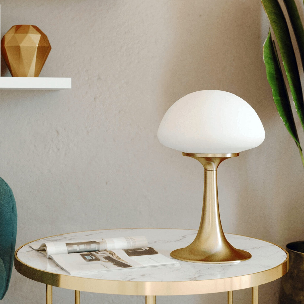 Mushroom Glass Bedside Lamp – Vintage Brass Base & Adjustable Brightness