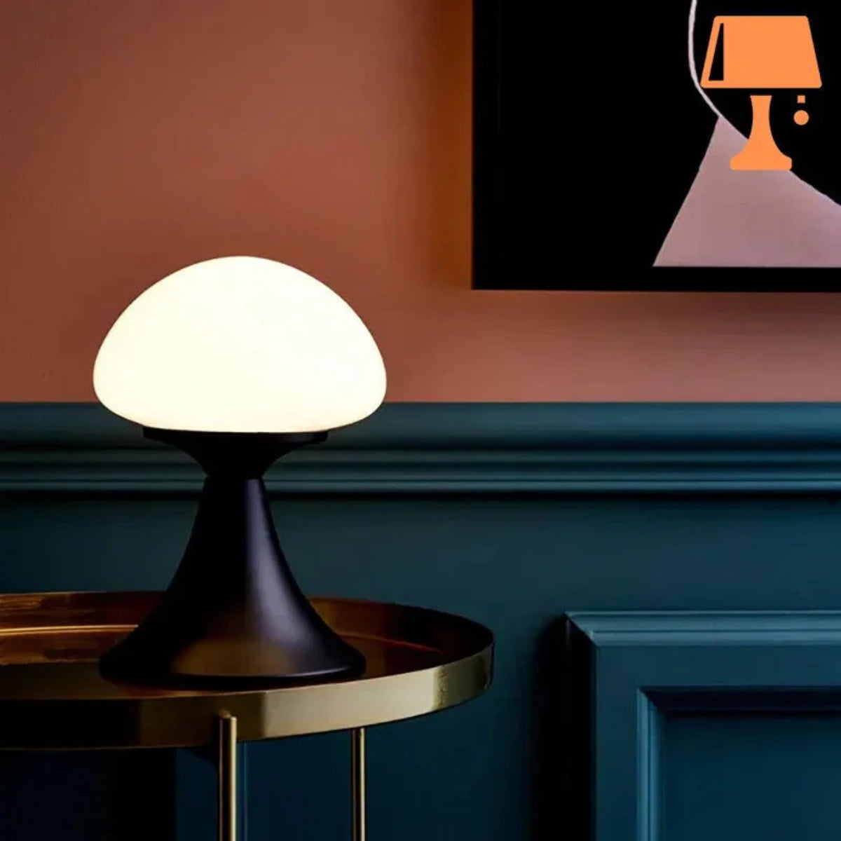 Mushroom Glass Bedside Lamp – Vintage Brass Base & Adjustable Brightness