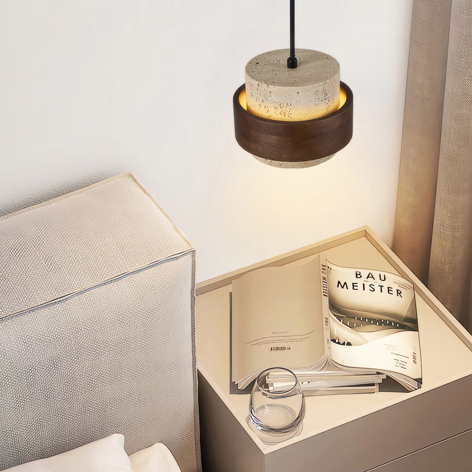 Cylindrical Modern Design Travertine Pendant Lamp