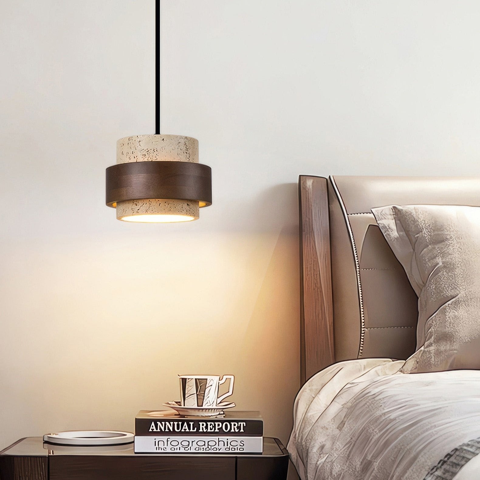 Cylindrical Modern Design Travertine Pendant Lamp