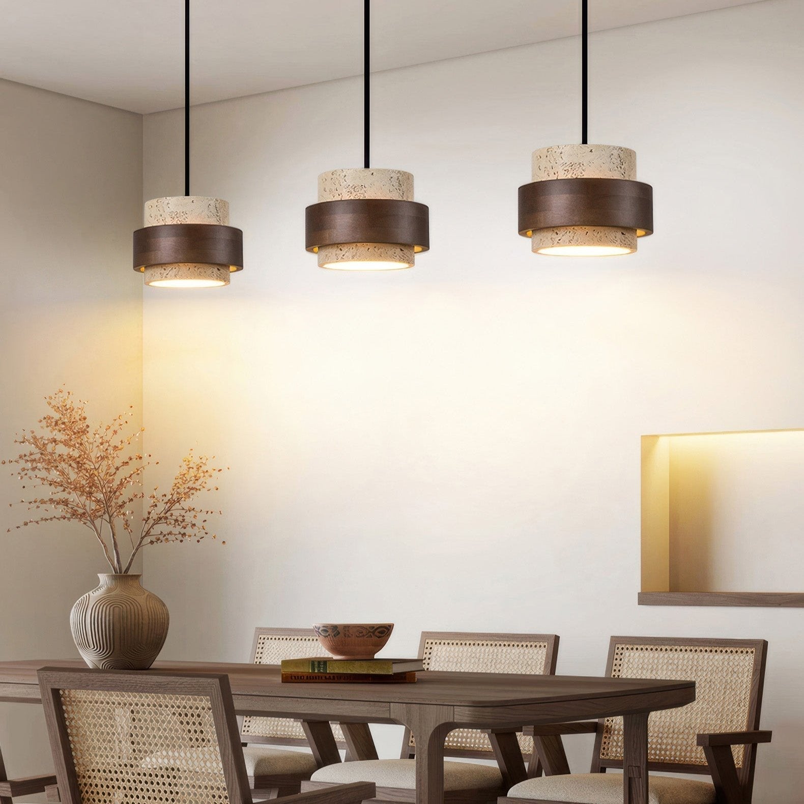 Cylindrical Modern Design Travertine Pendant Lamp