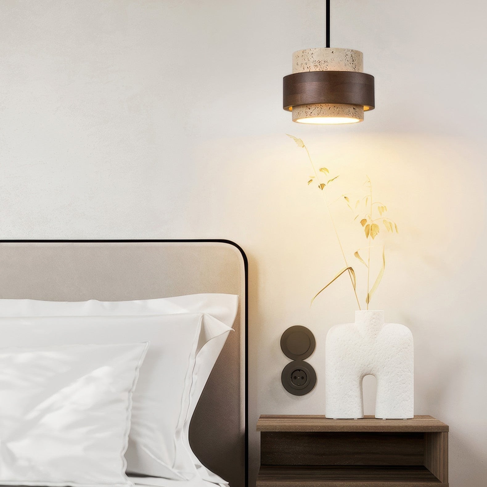 Cylindrical Modern Design Travertine Pendant Lamp