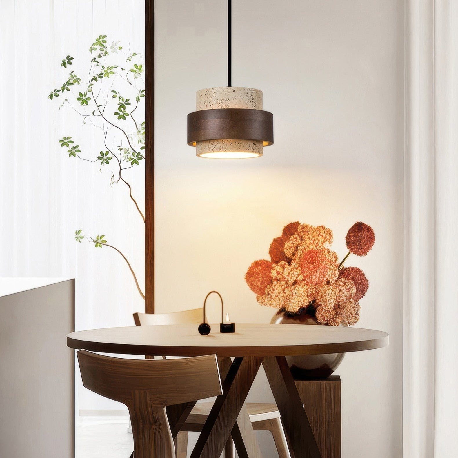 Cylindrical Modern Design Travertine Pendant Lamp