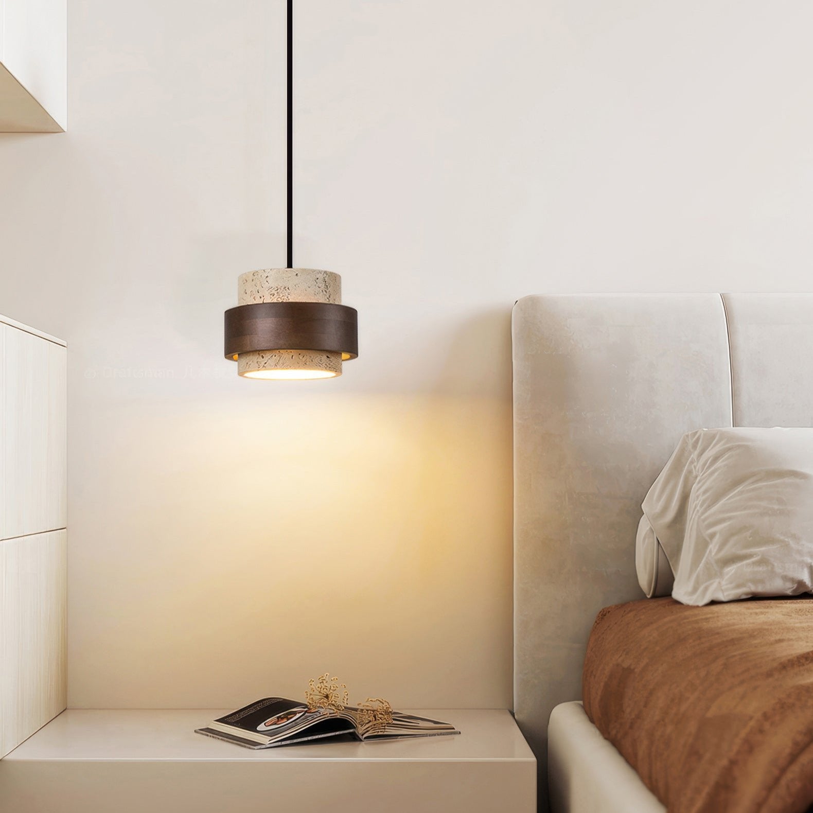 Cylindrical Modern Design Travertine Pendant Lamp