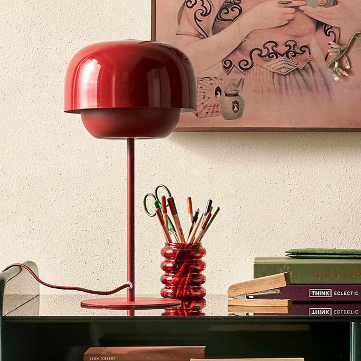 Nordic Mushroom Glass Table Lamp – Stained Glass Bedside Light