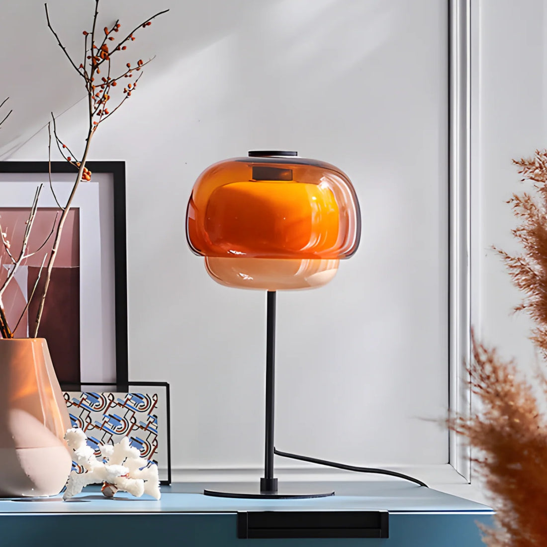Nordic Mushroom Glass Table Lamp – Stained Glass Bedside Light