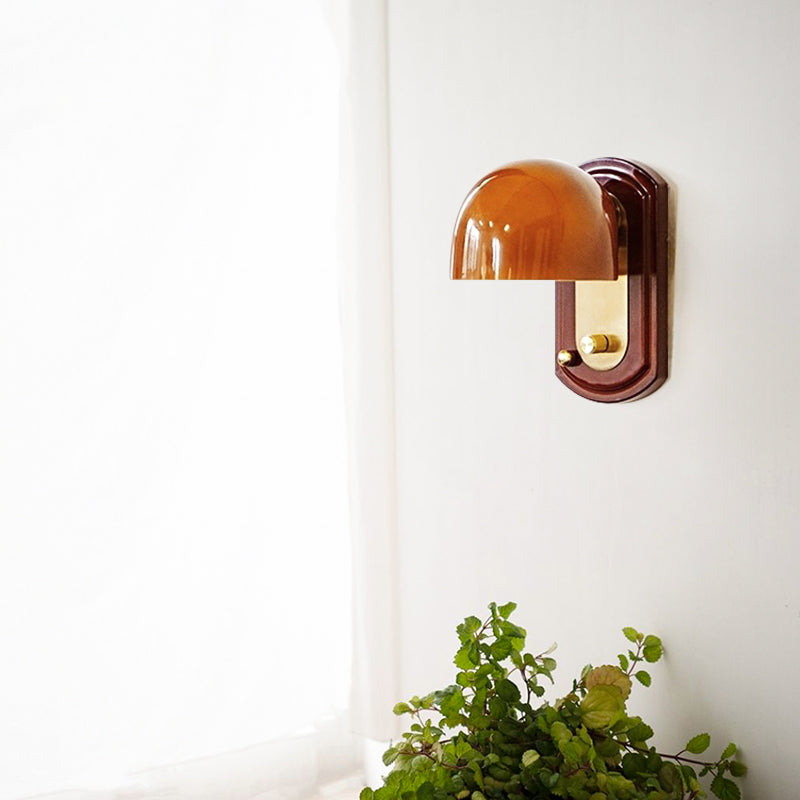 Nostalgic Doorbell Shape Wall Lamp With Caramel Brown Glass For Bedroom Cloister 2