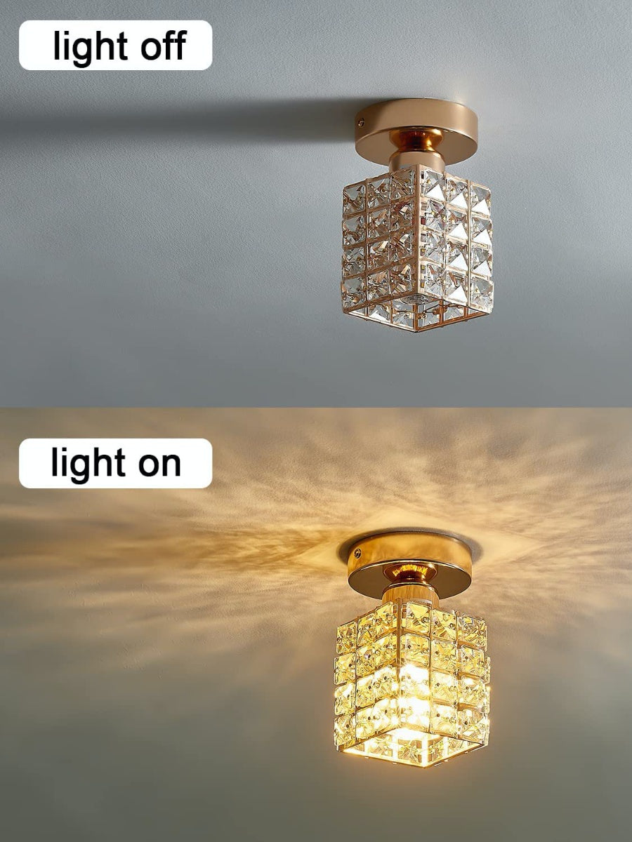 Silver Semi Flush Crystal Ceiling Light - Modern Drum Prismatic Light