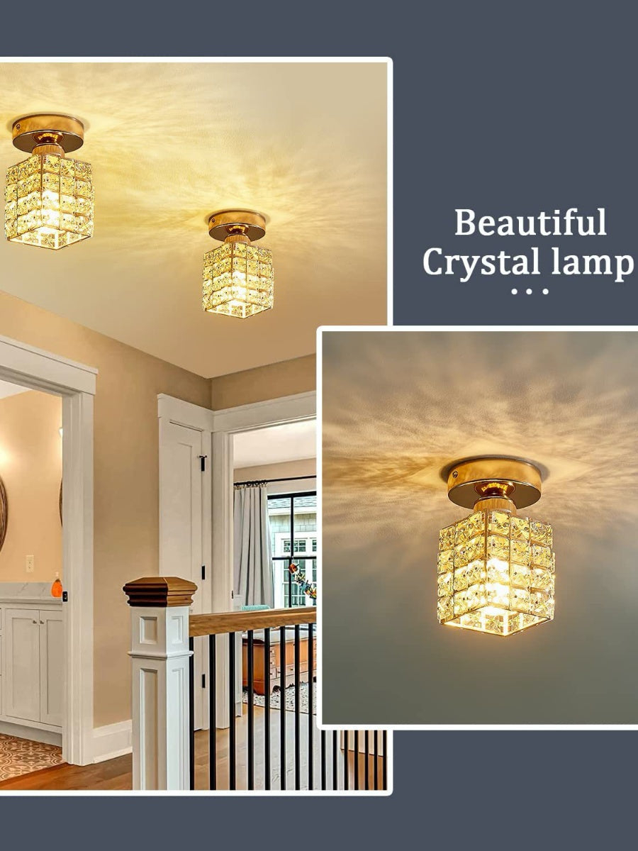 Silver Semi Flush Crystal Ceiling Light - Modern Drum Prismatic Light