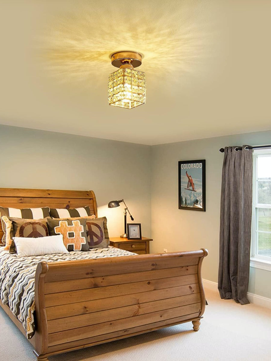 Silver Semi Flush Crystal Ceiling Light - Modern Drum Prismatic Light