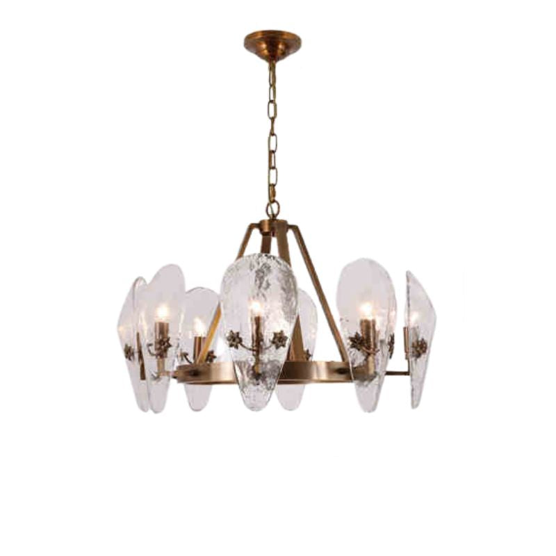 Opulent Shell Fluted Glass Chandelier With Delicate Decorative Copper Flower For Foyer 1