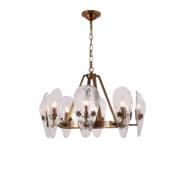 Opulent Shell Fluted Glass Chandelier With Delicate Decorative Copper Flower For Foyer 1