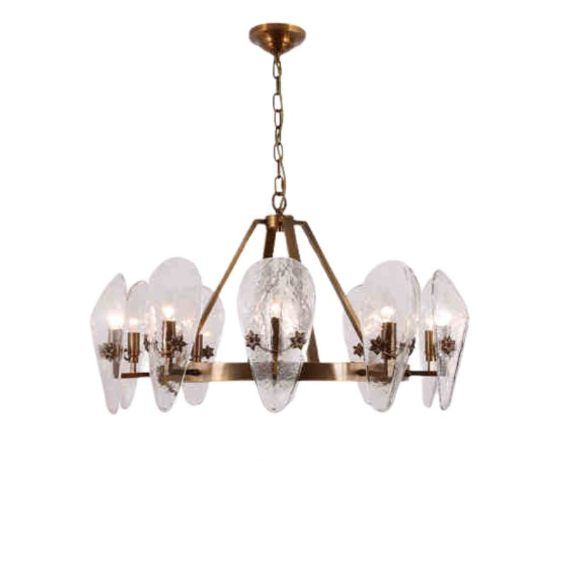 Opulent Shell Fluted Glass Chandelier With Delicate Decorative Copper Flower For Foyer