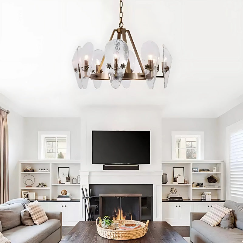 Opulent Shell Fluted Glass Chandelier With Delicate Decorative Copper Flower For Foyer 4