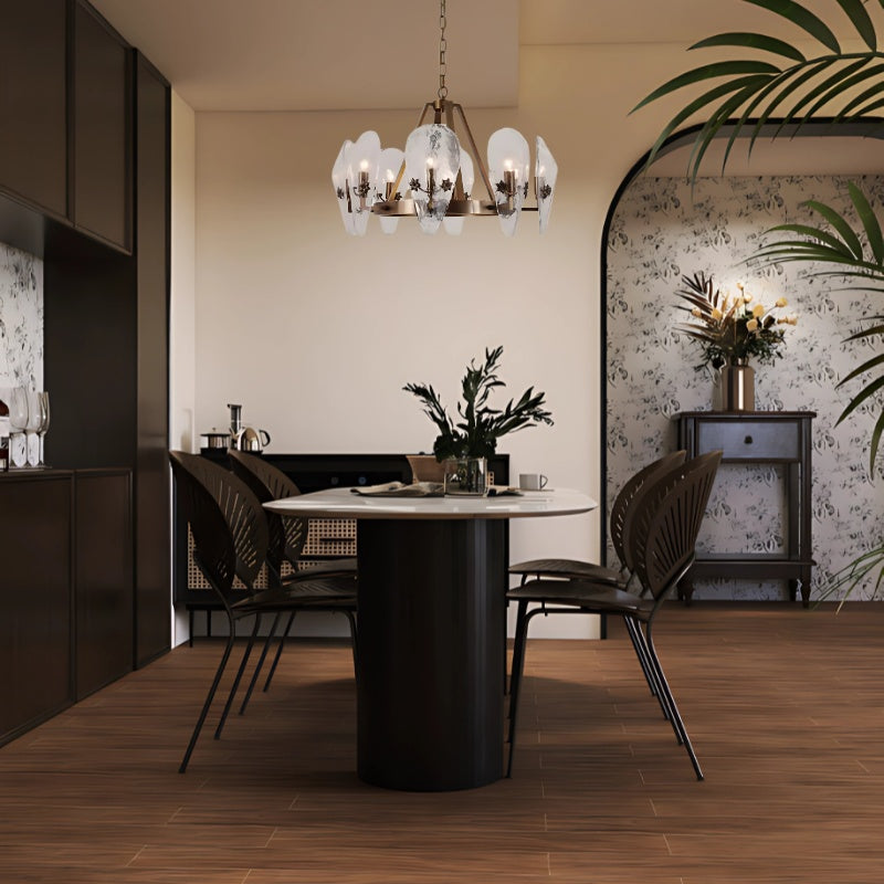 Opulent Shell Fluted Glass Chandelier With Delicate Decorative Copper Flower For Foyer 3