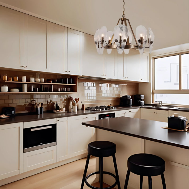 Opulent Shell Fluted Glass Chandelier With Delicate Decorative Copper Flower For Foyer 5