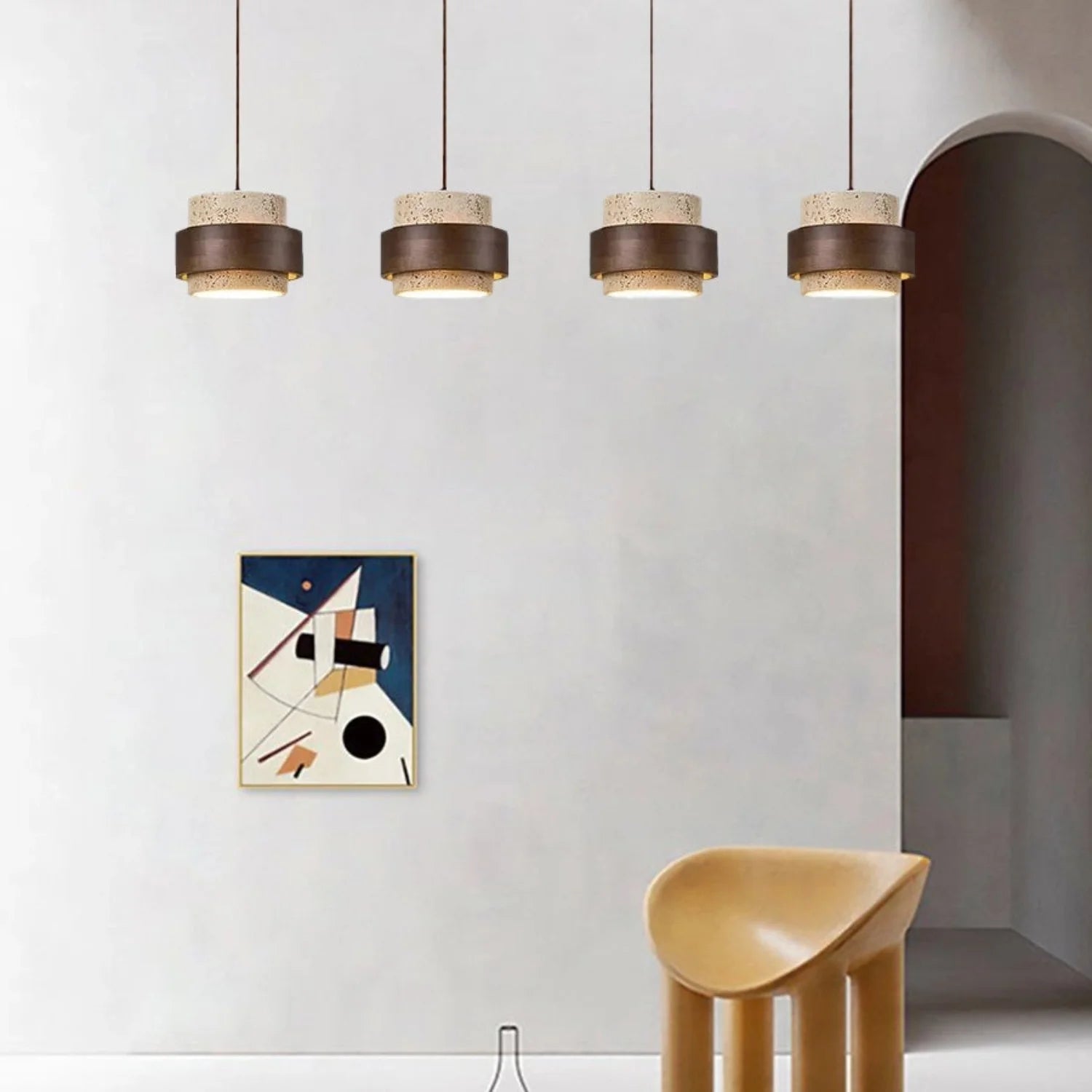Cylindrical Modern Design Travertine Pendant Lamp