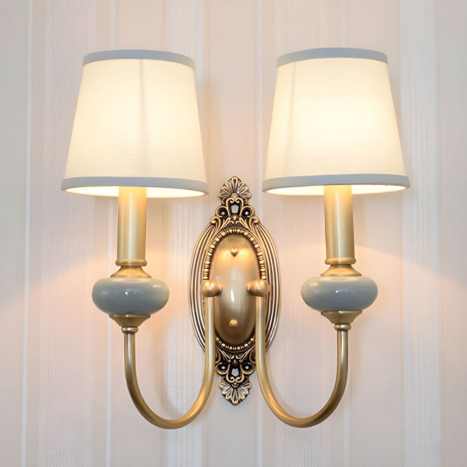 European Luxury Palace Style Fabric & Copper Wall Sconce