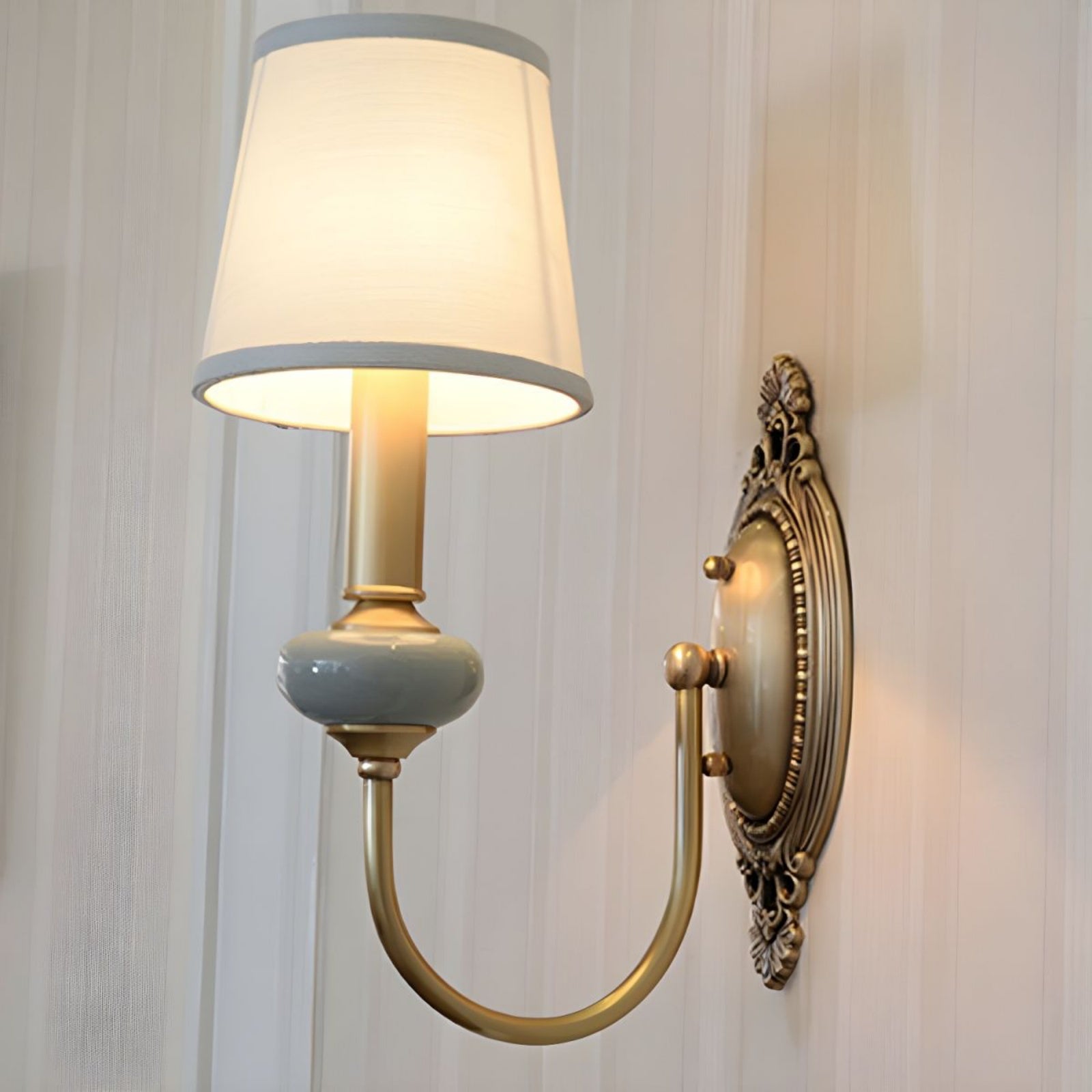 European Luxury Palace Style Fabric & Copper Wall Sconce