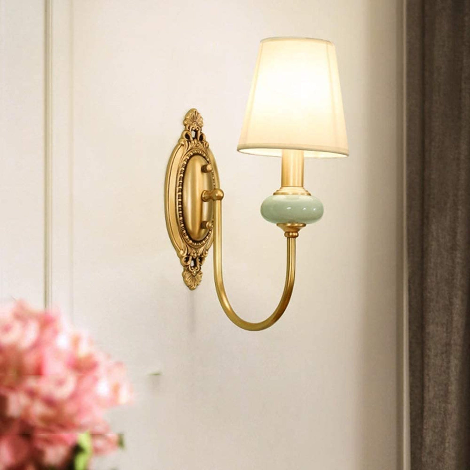 European Luxury Palace Style Fabric & Copper Wall Sconce