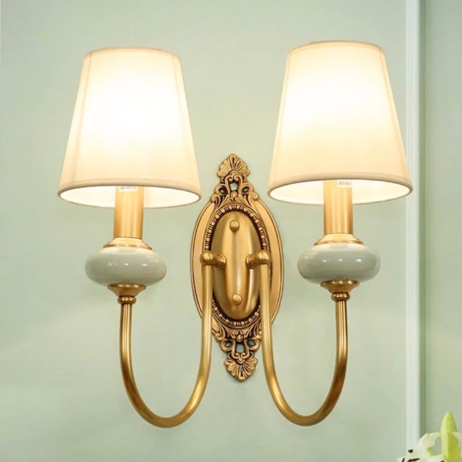 European Luxury Palace Style Fabric & Copper Wall Sconce