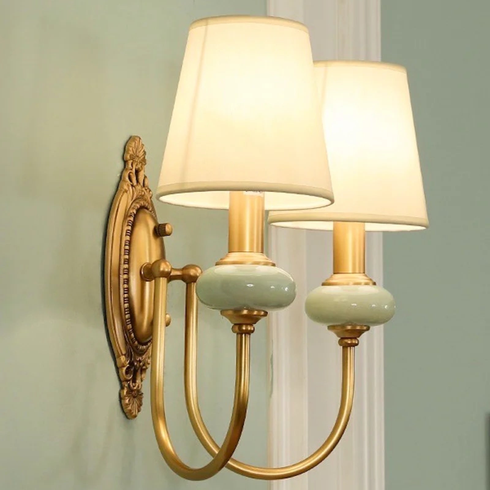 European Luxury Palace Style Fabric & Copper Wall Sconce