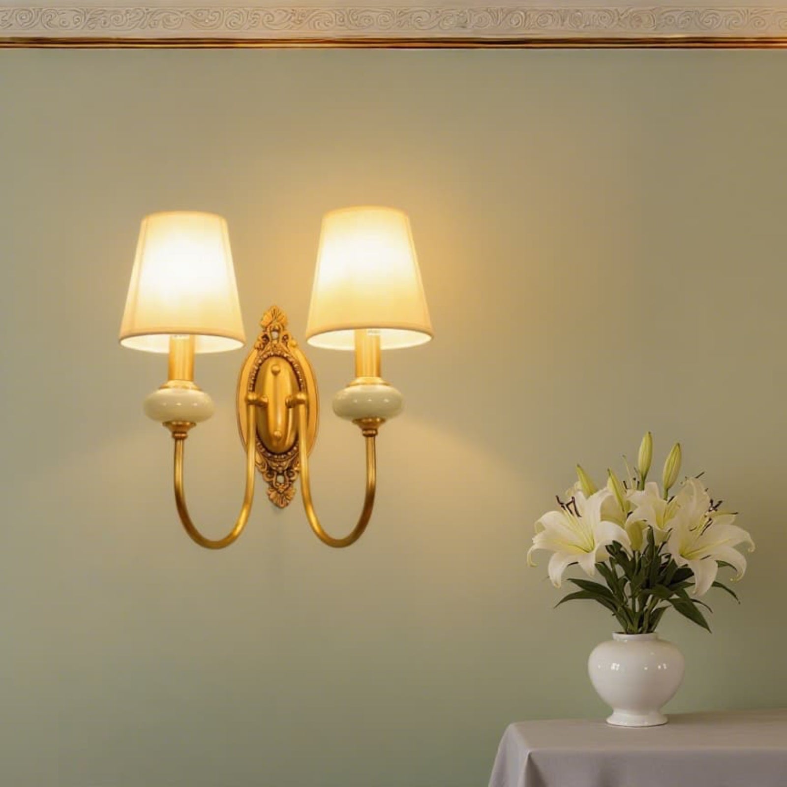 European Luxury Palace Style Fabric & Copper Wall Sconce