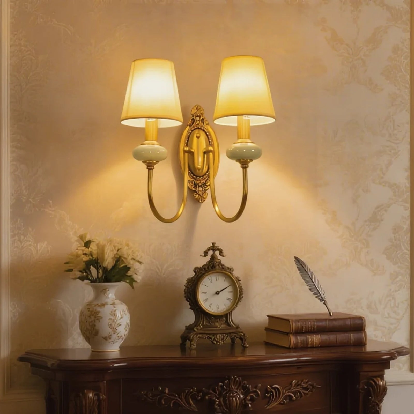 European Luxury Palace Style Fabric & Copper Wall Sconce