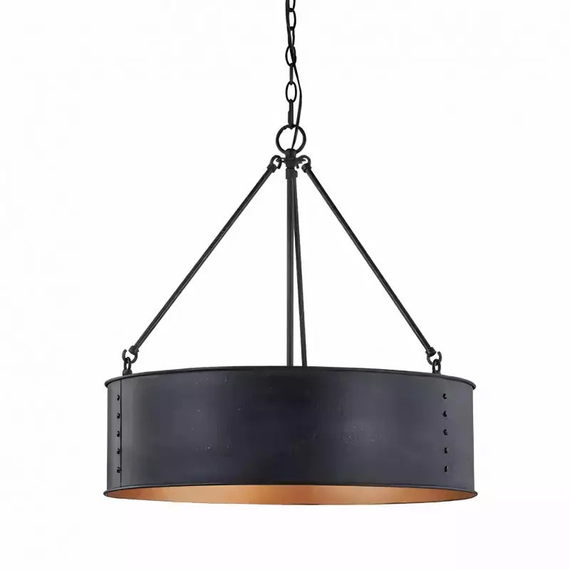 Quillan Industrial Large Black Drum Pendant Light For Dinning Room