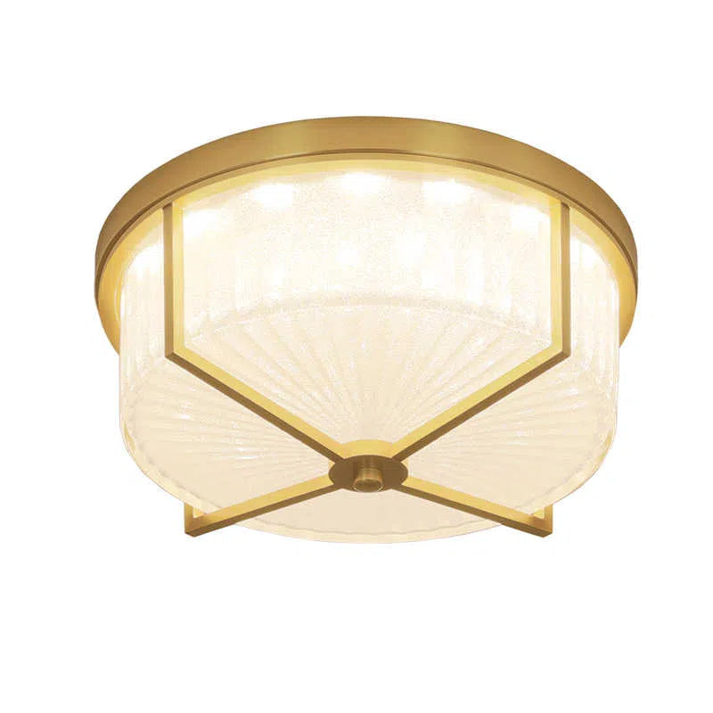Refined Crystal Internal Ripples Glass Ceiling Light With Creative Boxy Copper Frame