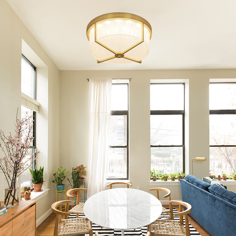 Refined Crystal Internal Ripples Glass Ceiling Light With Creative Boxy Copper Frame 2