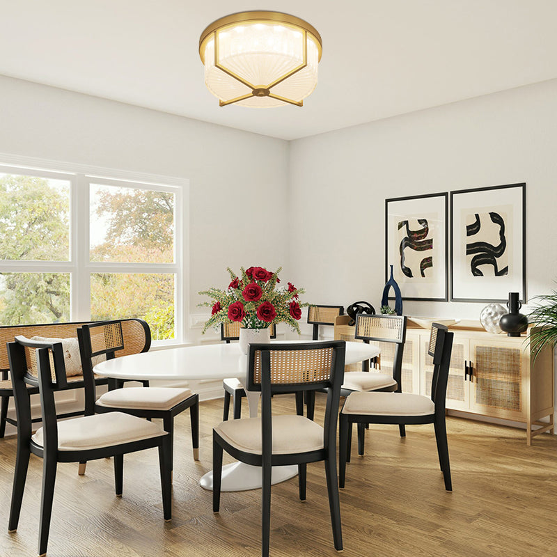 Refined Crystal Internal Ripples Glass Ceiling Light With Creative Boxy Copper Frame 3