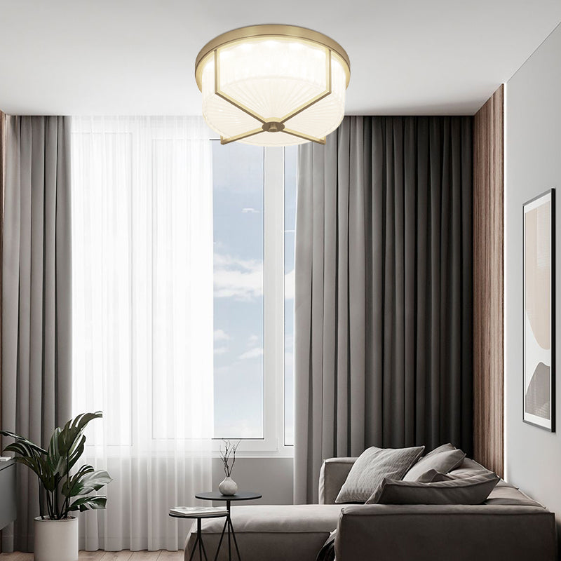 Refined Crystal Internal Ripples Glass Ceiling Light With Creative Boxy Copper Frame 4