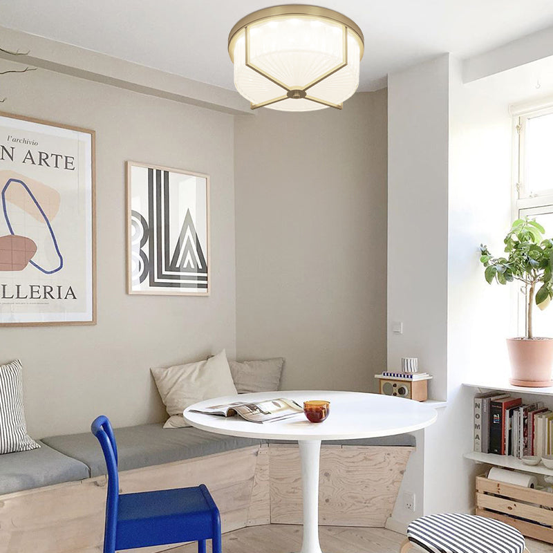 Refined Crystal Internal Ripples Glass Ceiling Light With Creative Boxy Copper Frame 5