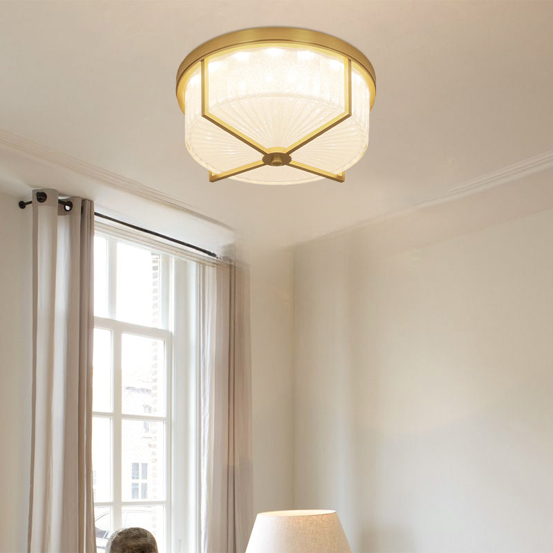 Refined Crystal Internal Ripples Glass Ceiling Light With Creative Boxy Copper Frame 1