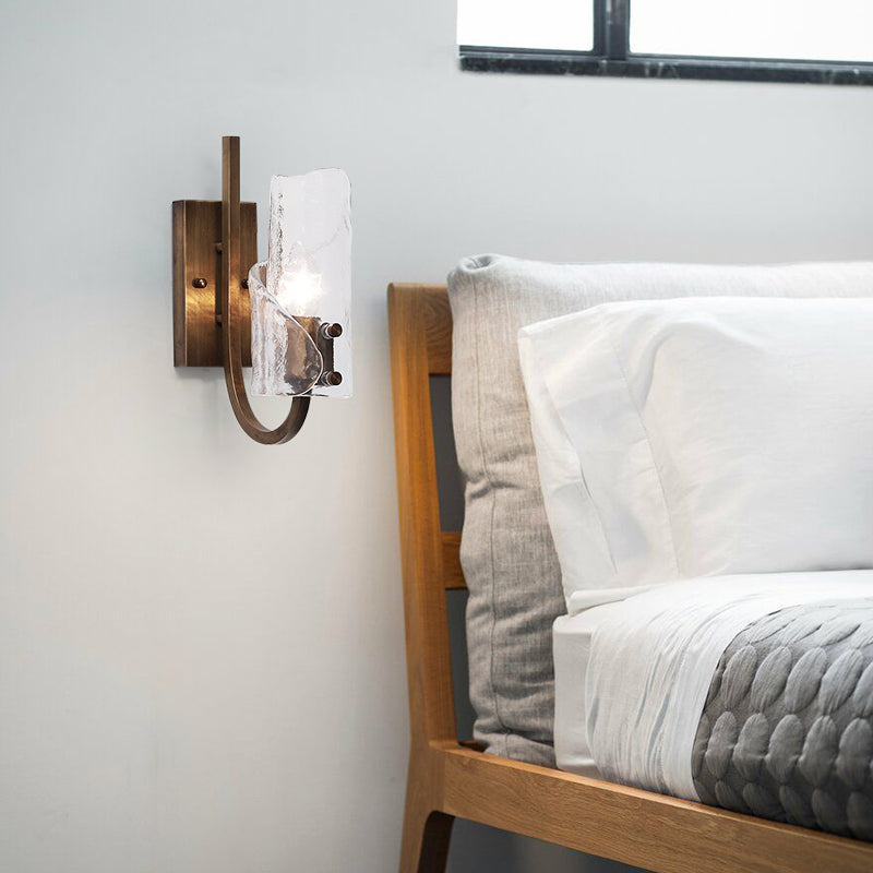 Retro Copper Handcrafted Glass Wall Lamp with Enchanting Water Wave Texture For Corridor 3