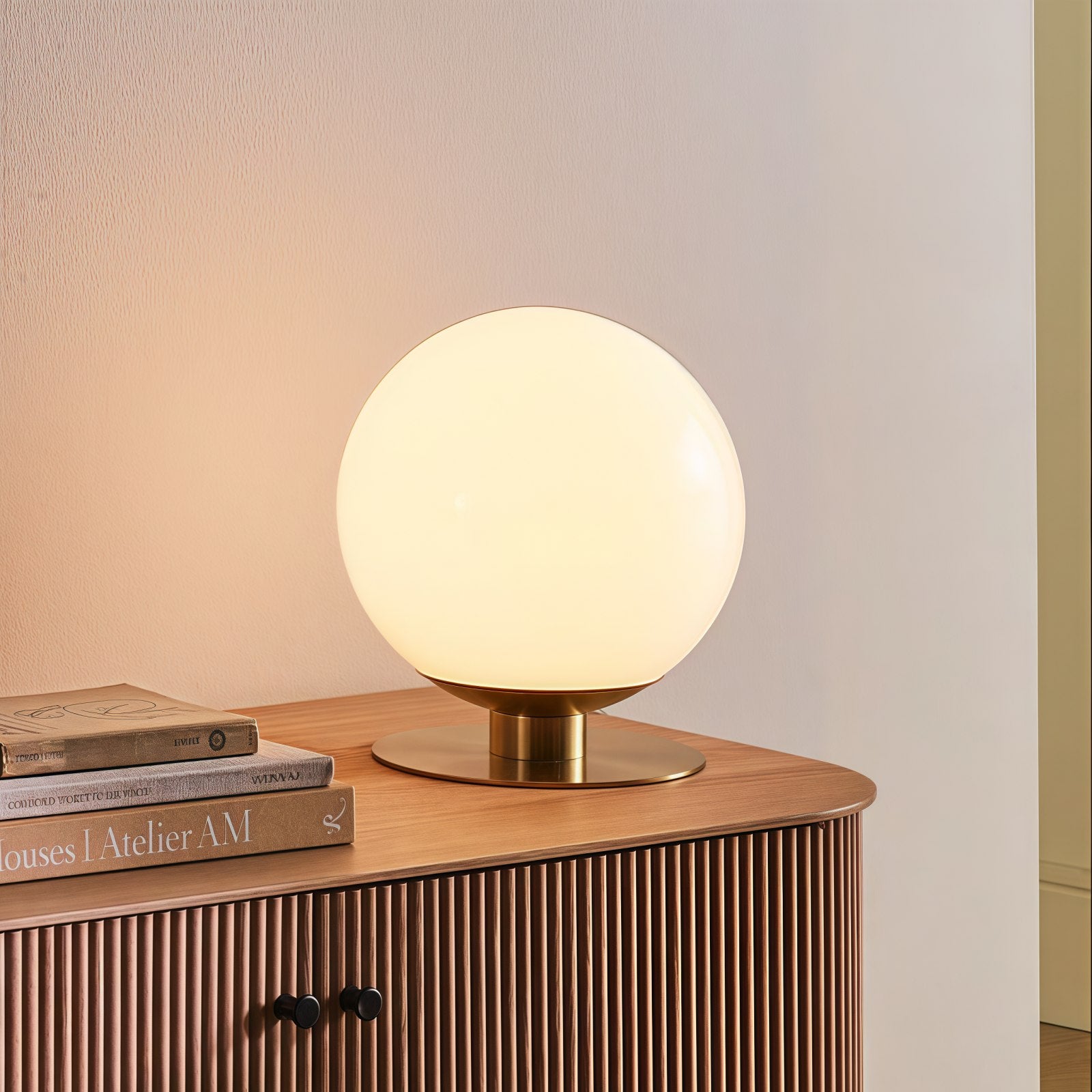 Rivolence Modern Table Lamp - Brass Finish White Glass Shade - Retro Style