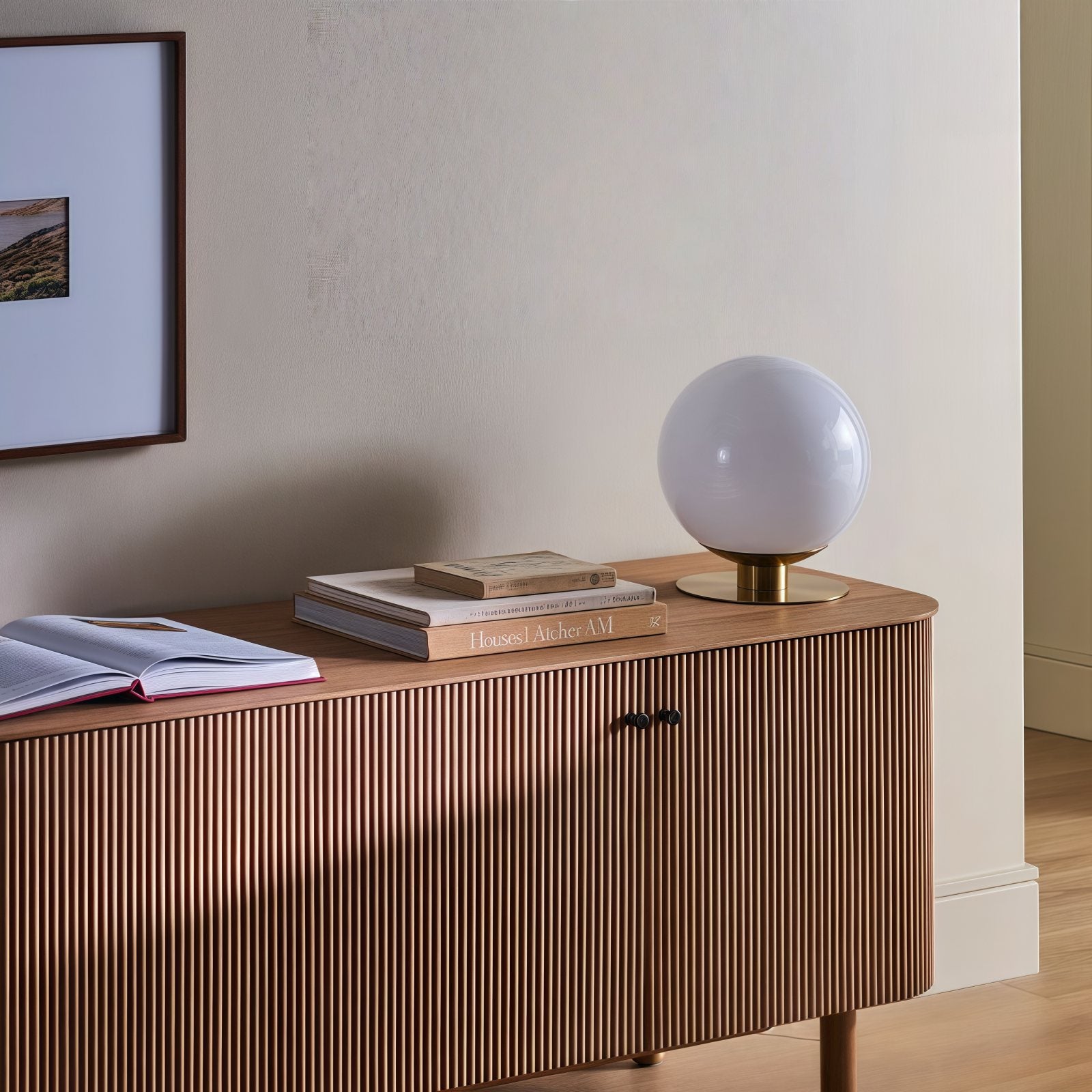 Rivolence Modern Table Lamp - Brass Finish White Glass Shade - Retro Style