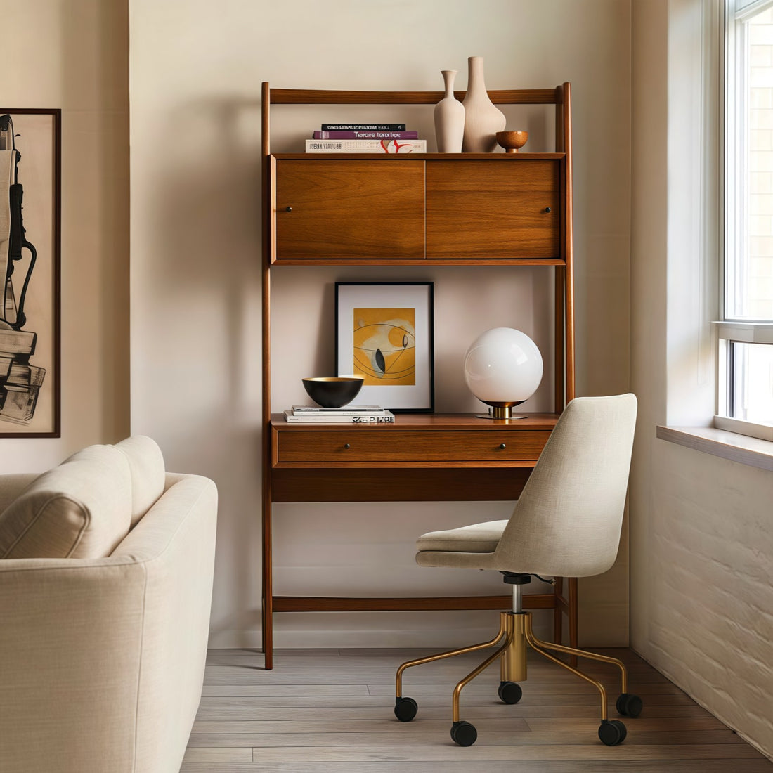 Rivolence Modern Table Lamp - Brass Finish White Glass Shade - Retro Style