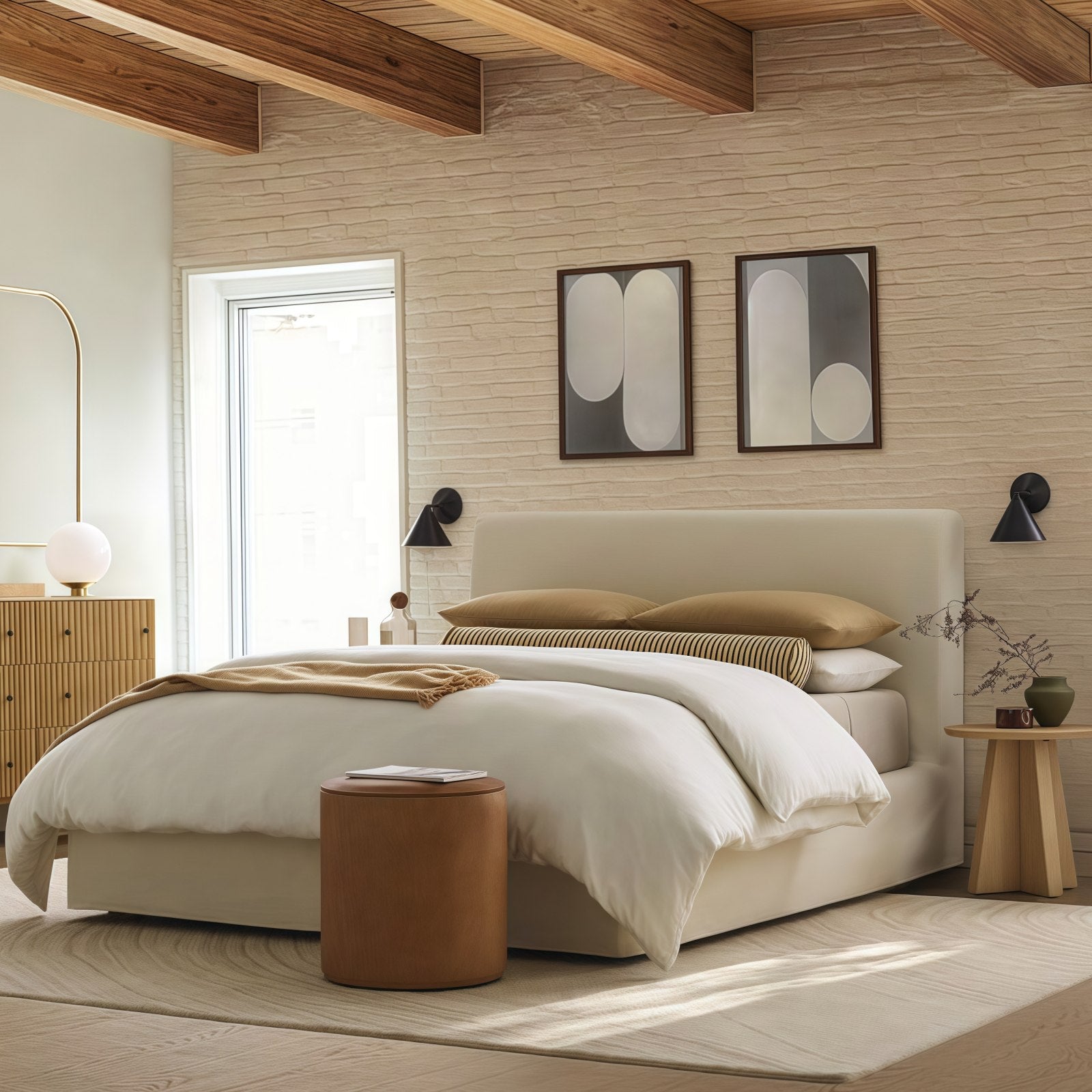 Rivolence Modern Table Lamp - Brass Finish White Glass Shade - Retro Style