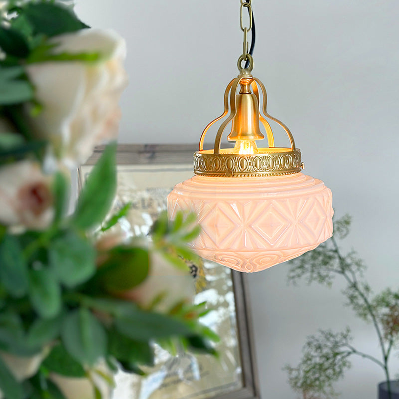Romantic Rhombus Bell Pendant Lamp With Graceful Milky White Glass For Hallway Cafe 5