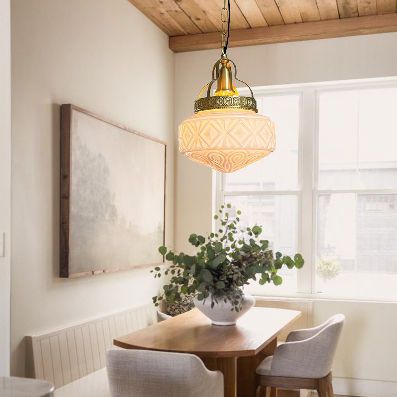 Romantic Rhombus Bell Pendant Lamp With Graceful Milky White Glass For Hallway Cafe 2