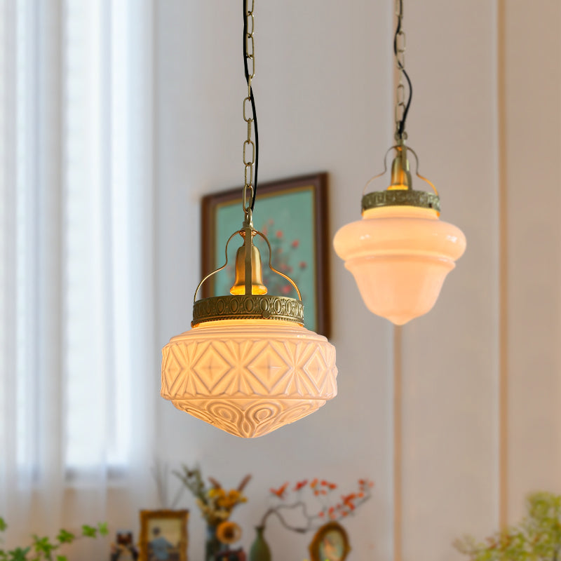 Romantic Rhombus Bell Pendant Lamp With Graceful Milky White Glass For Hallway Cafe 3