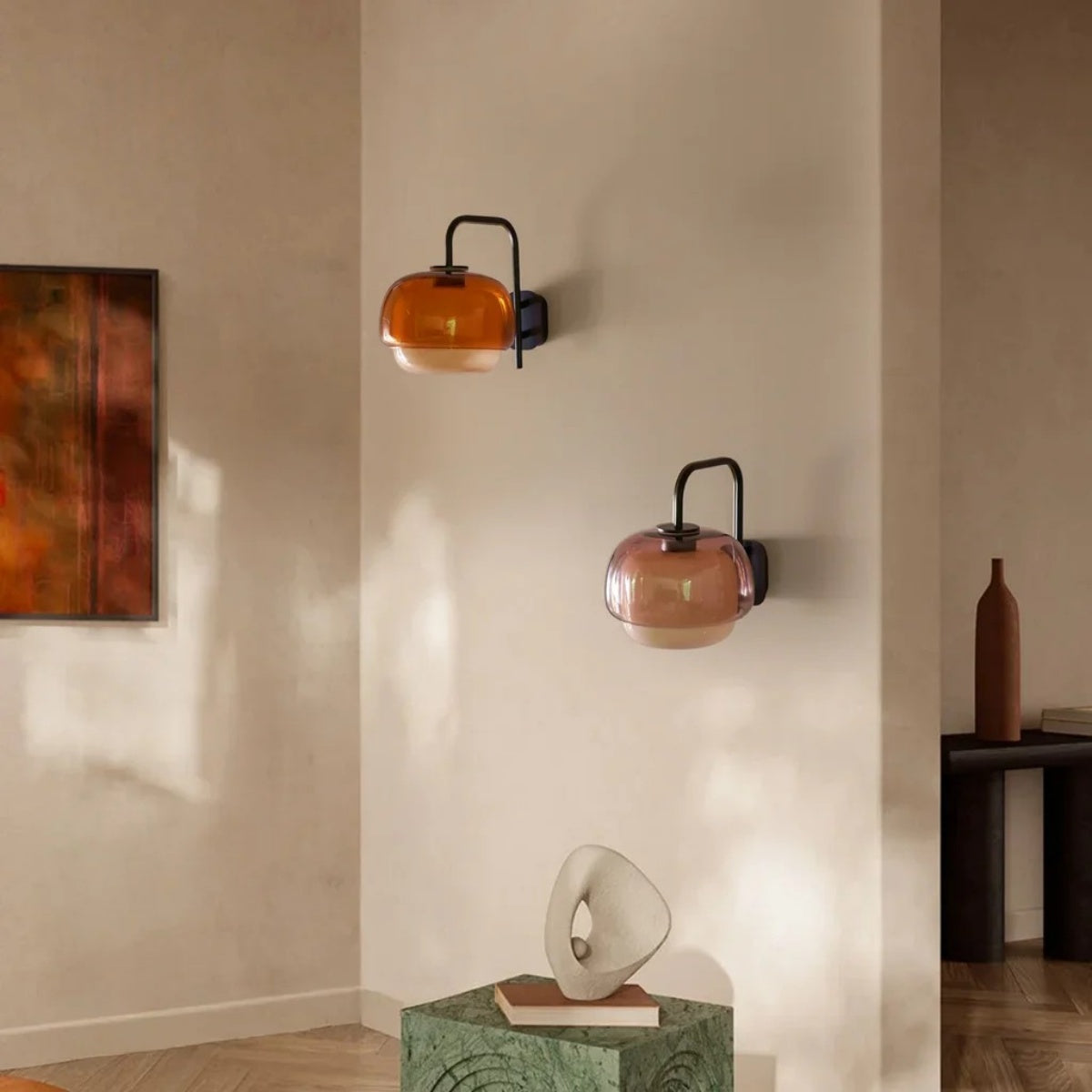 Stained Glass Bedside Wall Light – Double Dome Scandinavian Sconce