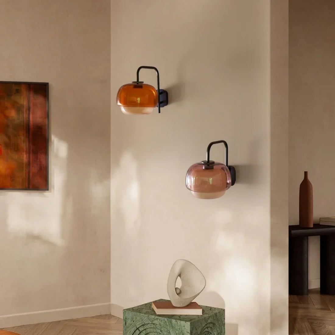 Stained Glass Bedside Wall Light – Double Dome Scandinavian Sconce